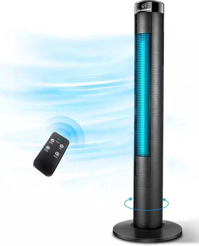 REXTON Tower Fan, SWING 46 Inch Cooling Tower Fan with Remote, Up to 12H Timer, Whole Room Wind Curve Floor Standing Fans with Auto Screen Off LED Display for Bedroom Home