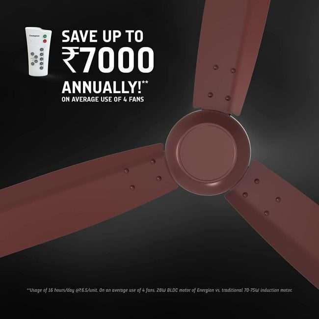 Crompton Energion Groove 1200mm (48 inch) BLDC Antidust Ceiling Fan High Speed 5S 28W Energy Efficient with Remote (Coffee Brown)