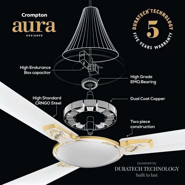 Crompton Aura 2 Designer 2D Brocade 1200mm ceiling fan Designer Brocade (Rose Gold), Made In India