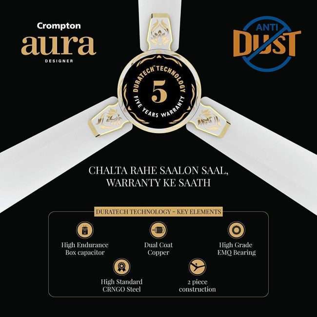 Crompton Aura 2 Designer 2D Brocade 1200mm ceiling fan Designer Brocade (Rose Gold), Made In India