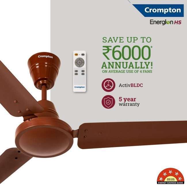 Crompton Energion HS 1200 mm (48 inch) BLDC Ceiling Fan Energy Efficient 5 Star Rated High Speed with Remote (Brown)