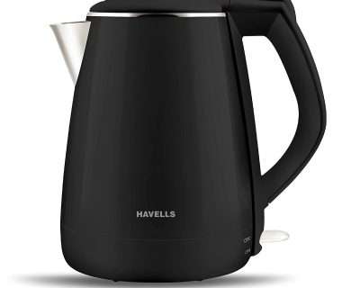 Havells Aqua Plus 1.2 litre Double Wall Kettle / 304 Stainless Steel Inner Body / Cool touch outer body / Wider mouth/ 2 Year warranty (Black, 1500 Watt)