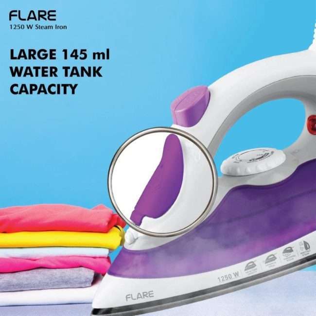 HAVELLS Flare 1250 W Steam Iron with Teflon Coated Sole Plate, Vertical & Horizontal Ironing & 2 Years Warranty. (Purple)