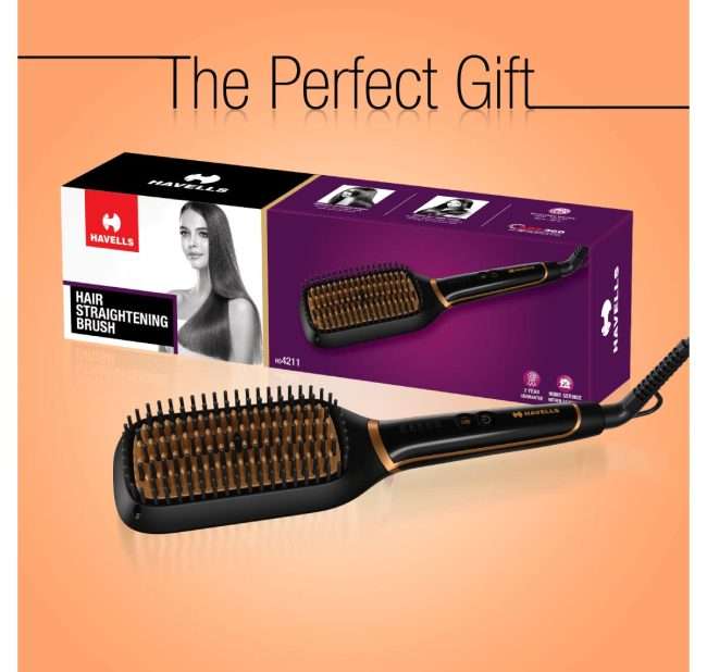 Hevells Ionic & Keratin Hair STRAIGHTENING Brush (Black) HS4211