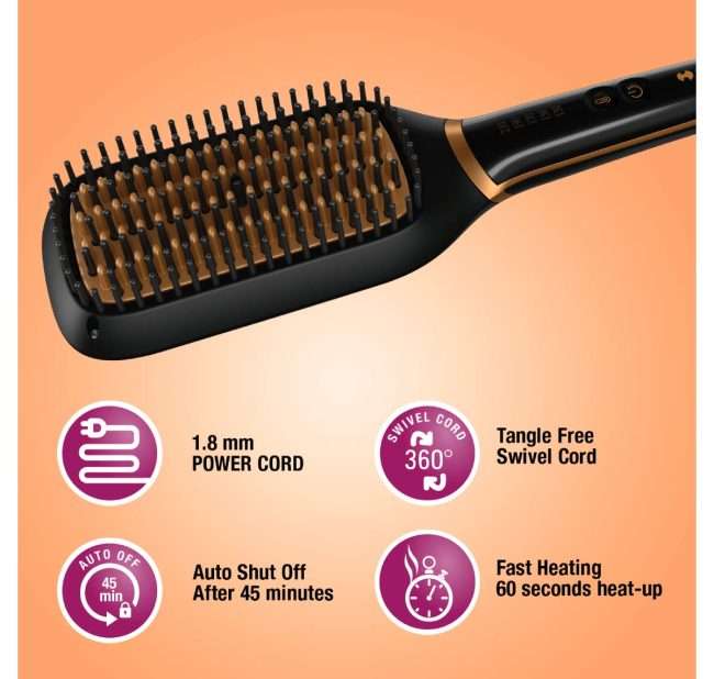 Hevells Ionic & Keratin Hair STRAIGHTENING Brush (Black) HS4211