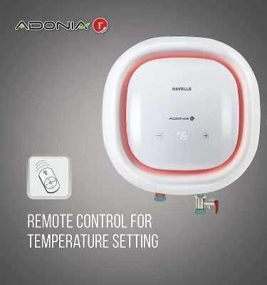 Havells Adonia R 25 Litre Vertical Storage Water Heater 5 Star With Remote Control (White), Wall Mounting