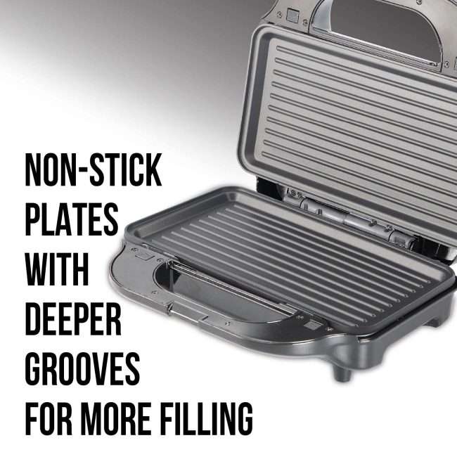 Havells Big Fill 2 Slice 750 watt Sandwich Maker with LED Indicator, Non Stick Coated Plate (Black), (Model: GHCSTCWK075)