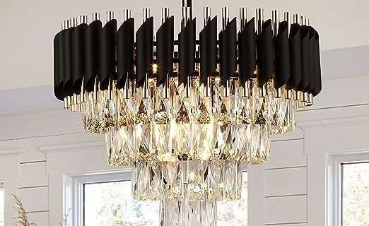 FLOSTON Modern Crystal Chandeliers Black Gold