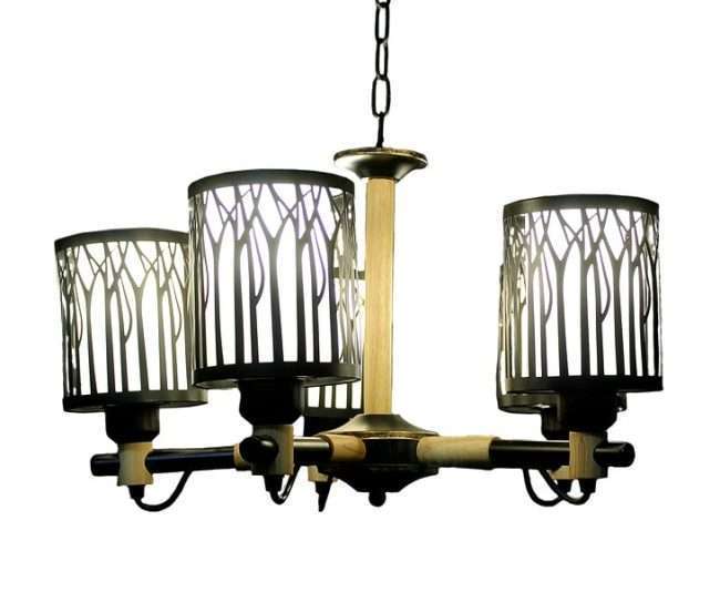 TRACKLITE JHUMMAR White Glass Lamp and Black Metal Case With Wood Base Pendant Chandelier Square Unique Design Wooden and Glass Chandelier Jhoomer Ceiling Light (5 Light)  (  INSTALLATION FREE FREE  +5 BULB FREE FREE )