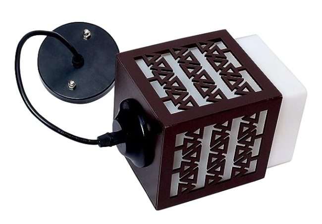 TRACKLITE  Square Shape Wood and Glass Ceiling Hanging Light Pendant Light (Brownish Shade ( WITH  1 BULB FREE FREE )