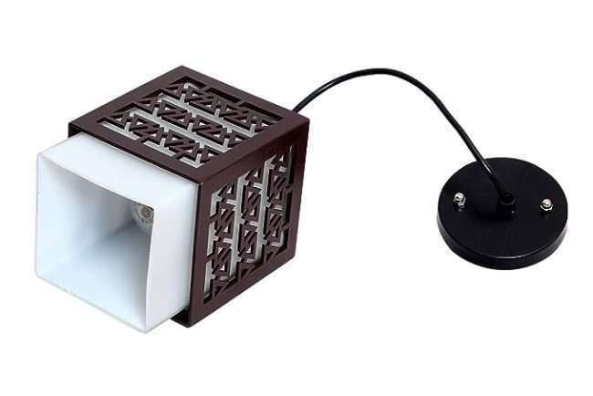 TRACKLITE  Square Shape Wood and Glass Ceiling Hanging Light Pendant Light (Brownish Shade ( WITH  1 BULB FREE FREE )