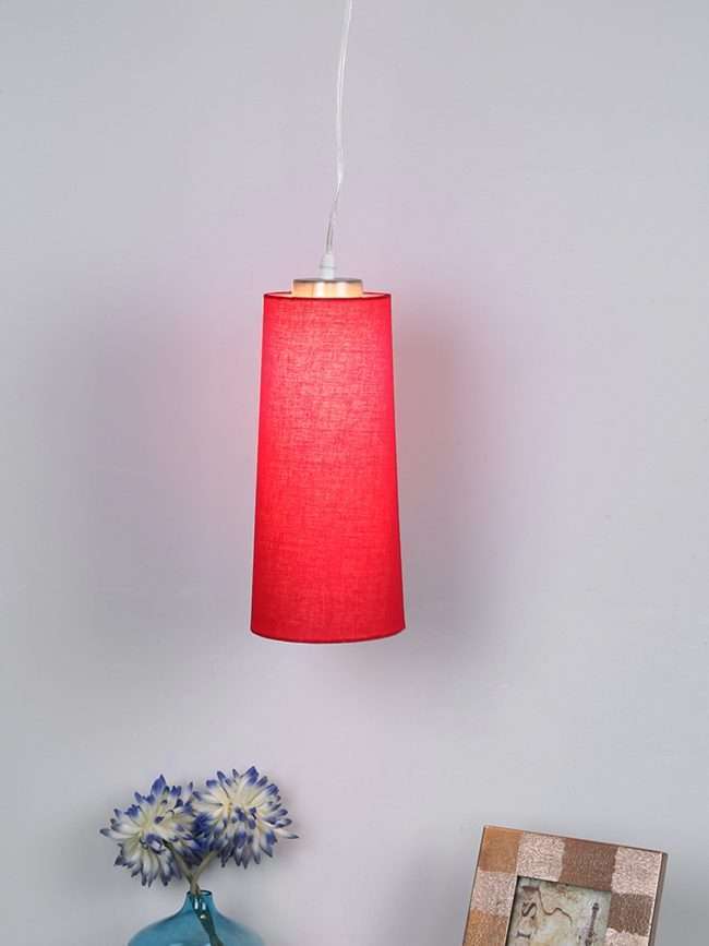 TRACKLITE Handmade Textured Dark Pink Color Fabric Long Cylendrical Hanging Lamp (Set of 1) ( WITH BULB FREE FREE)