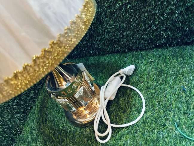 TRACKLITE Bedside Crystal Table lamp for Bedroom White Lamps for Home Decoration Metal Base Bed lamp for Home Decor ( WITH 1 BULB FREE FREE )  ( 17- inch L    __     8- inch W  )