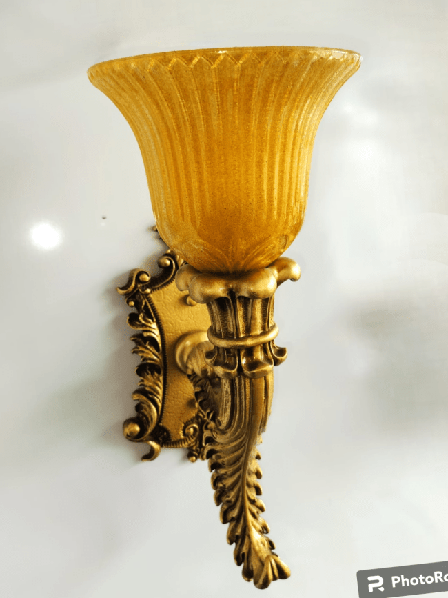 TRACKLITE Portuguese Style Gold Finished Wall Mounted Up Dawn Both Side Usable Led Night Lamp Light with Frosted Glass Shade with Crawn for Single Bulb Gold (Wall Light Single) (1)