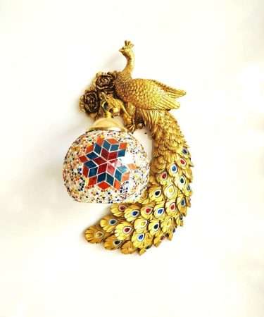 TRACKLITE Peacock Wall lamp !!! Golden Peacock with Feathers and Crystals !!! Looks Royal and Very Antique!!! The Crystal Hanging has Mosaic Look Gives Out a Beautiful Bright Light !!! ( WITH 2 BULB FREE FREE ) ( 1 PEES 4499 ) + ( 2 PEES 9000 )