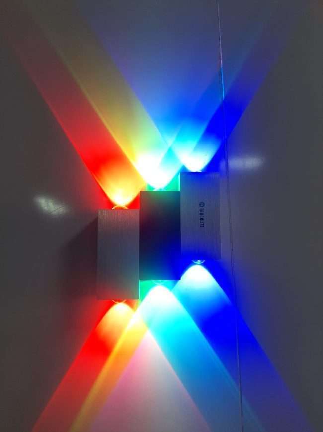 TRACKLITE  RGB Step Wall lamp 6 Watt Indoor/Outdoor Wall lamp Metalic Body Color Silver Black, Light Colour Multicolor