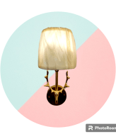 TRACKLITE  Modern Copper Table Lamp Bedroom Bedside Lamp Living Room Study Lamp-Deer Horn Table Lamp Personality Creative Touch Table Lamp - Pleated - Screen - Coarse Linen Style Decor ( WITH 1 BULB FREE FREE )