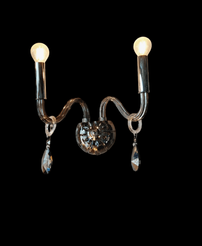 TRACKLITE Crystal Wall Sconce Lighting, 2 Lights Retro Elegant Crystal Drops Shade Wall Lamp, Country Style Decor Grey Porch Wall Lights, Wall Sconces for Living Room, Bedroom, Hallway of CRYSTOP (WITH  2 BILB FREE FREE )