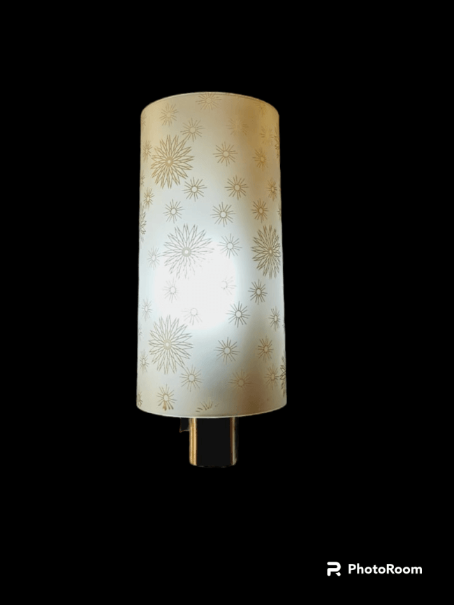 TRACKLITE Wall Mounted Cylindrical Shape Simple Classic Pattern White Colour Designer Glass Multicolour Wooden Fitting Wall Lamp for Home Decoration, Bedroom, Livingroom and Lobby ( WITH 1 BULB FREE FREE )