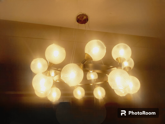 TRACKLITE 18 Light Metal Clear Glass Chandelier Ceiling Lights Hanging - Warm White  ( WITH 18 BULB FREE )