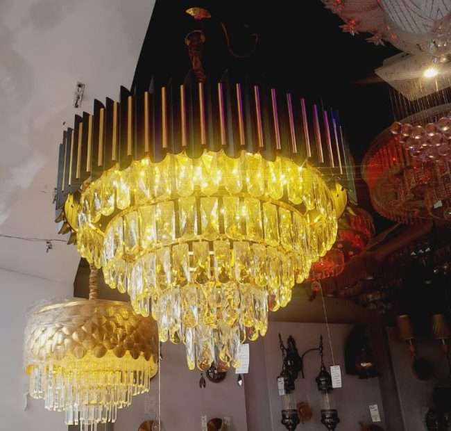 TRACKLITE Brontes k9 cystral Glass Modern Ceiling jhummer/Chandelier Light Fixture (Clear, Black) ( INSTALLATION FREE )  ( LED BULB ) ( 12- inch L   -   12- inch W )