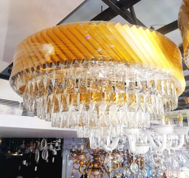 TRACKLITE JHUMAR Brontes k9 cystral Glass Modern Ceiling jhummer/Chandelier Light Fixture (BLACK GOLD) (  14 FEET -L --- 32- FEET W) (INSTALLATION FREE +11 BULB FREE FREE )