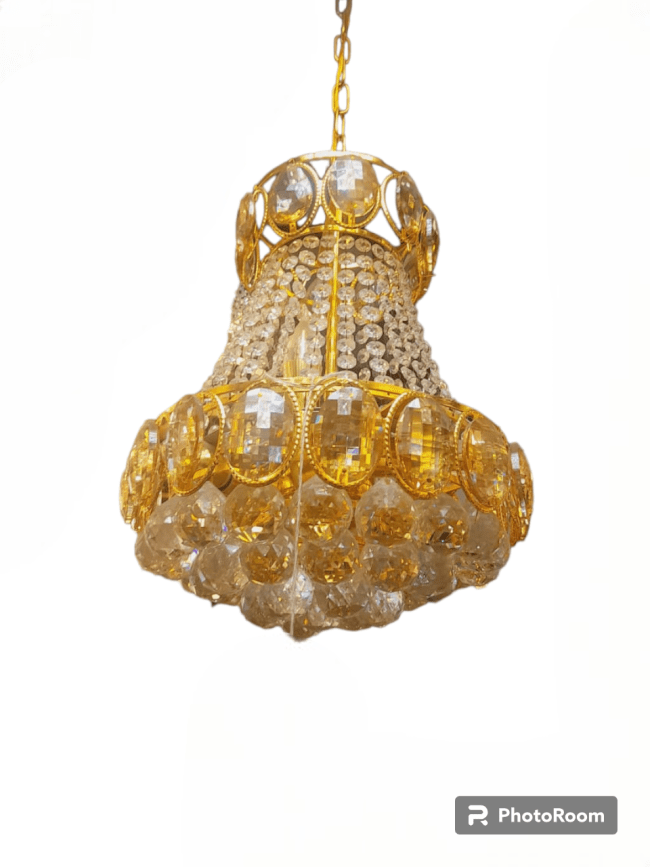 TRACKLITE JHUMMER CRYSTAL HANGING LIGHT Prmoagen Orginal K/9 Diamond Crystal Chandelier Light Chandelier Ceiling Lamp  (Gold, Clear) ( INSTALLATION FREE 4 BULB FREE   ) WITH  LED LIGHT  ( 15-inch L __  13-inch)