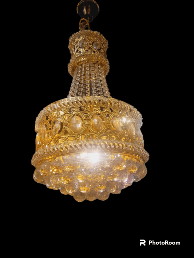 TRACKLITE JHUMMER CRYSTAL HANGING LIGHT Prmoagen Orginal K/9 Diamond Crystal Chandelier Light Chandelier Ceiling Lamp  (Gold, Clear) ( INSTALLATION FREE 5 BULB FREE   ) WITH  LED LIGHT ( 20-inch L __  27-inch