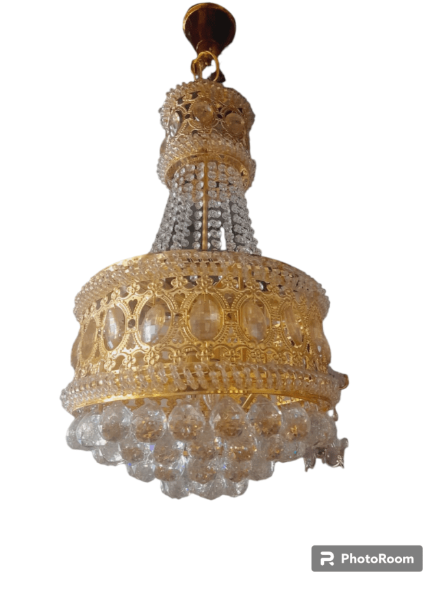 TRACKLITE JHUMMER CRYSTAL HANGING LIGHT Prmoagen Orginal K/9 Diamond Crystal Chandelier Light Chandelier Ceiling Lamp  (Gold, Clear) ( INSTALLATION FREE 5 BULB FREE   ) WITH  LED LIGHT ( 20-inch L __  27-inch