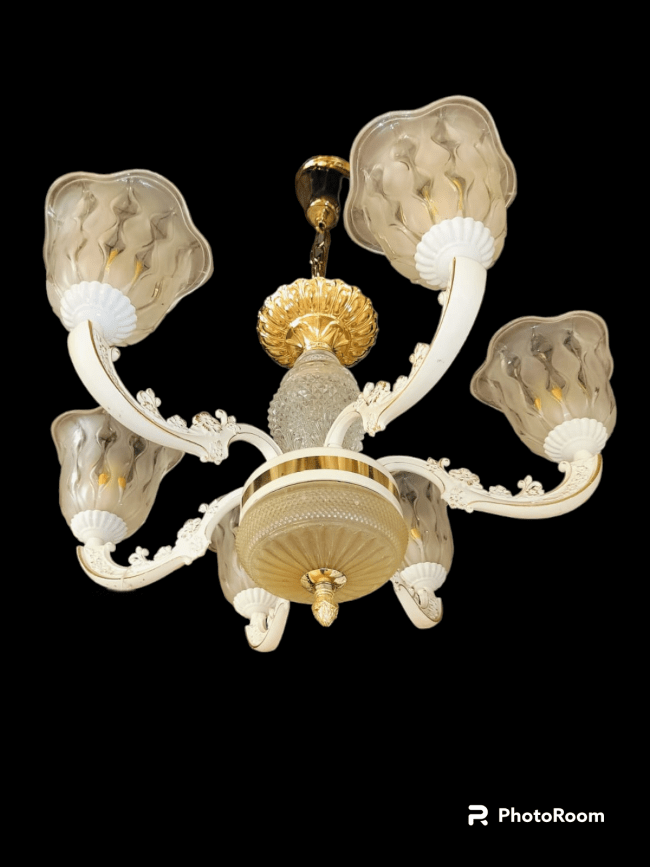 TRACKLITE JHUMMER with COPPER Finish for Bed Room, Hall, Shop, malls, 6 lite CHANDELIER Chandelier Ceiling Lamp  (WITHE) (6 BULB FREE )