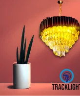 TRACKLITE Brontes k9 cystral Glass Modern Ceiling jhummer/Chandelier Light Fixture (Clear, Black) ( INSTALLATION FREE )  ( LED BULB ) ( 12- inch L   -   16- inch W )