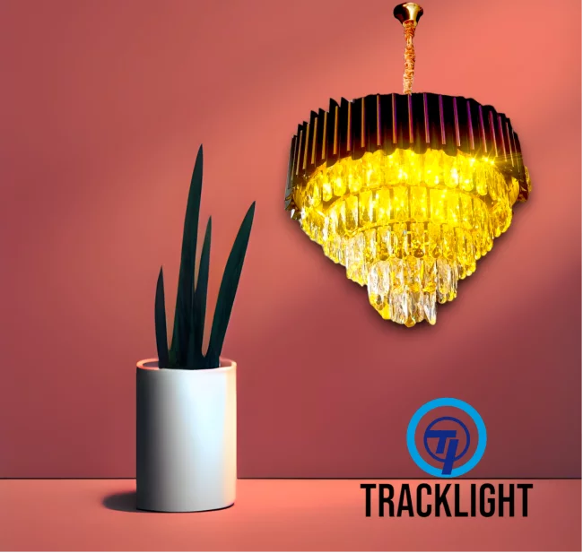 TRACKLITE Brontes k9 cystral Glass Modern Ceiling jhummer/Chandelier Light Fixture (Clear, Black) ( INSTALLATION FREE )  ( LED BULB ) ( 12- inch L   -   16- inch W )