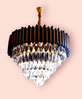 TRACKLITE Brontes k9 cystral Glass Modern Ceiling jhummer/Chandelier Light Fixture (Clear, Black) ( INSTALLATION FREE )  ( LED BULB ) ( 12- inch L   -   12- inch W )