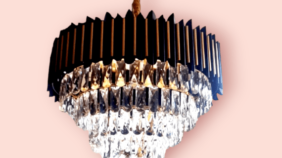 TRACKLITE Brontes k9 cystral Glass Modern Ceiling jhummer/Chandelier Light Fixture (Clear, Black) ( INSTALLATION FREE )  ( LED BULB ) ( 17- inch L   -   23- inch W )