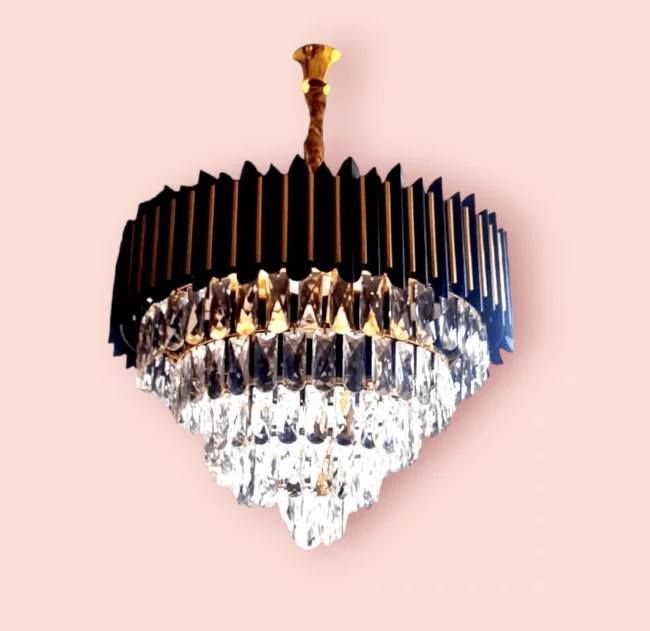 TRACKLITE Brontes k9 cystral Glass Modern Ceiling jhummer/Chandelier Light Fixture (Clear, Black) ( INSTALLATION FREE )  ( LED BULB ) ( 12- inch L   -   16- inch W )
