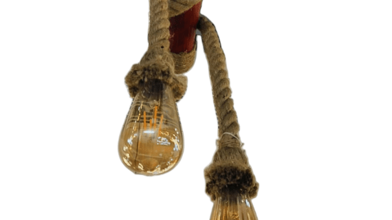 Light Cherry Colour Bamboo-Rope Shade Pendant lamp with Metal Black Base Plate, Hanging Lamp, with LED Color Changing Bulb,  Color in one ( with bulb free 1 )