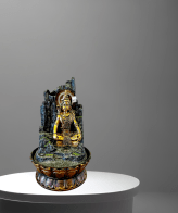 TRACKLITE  Golden and Grey Polyresin Tabletop Lord Shiva Rock Finish Home Decor Indoor Waterfall Fountain with Yellow LED Light and Speed Control Pump (Size: 17- inch L__ 11- inch W ) | Weight: 2060 Gram)