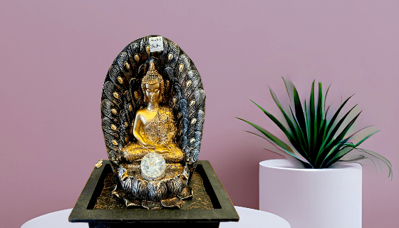 TRACKLITE BUDDHA Nilkamal Buddha Peacock Water Fountain for Home Decor Office Decoration Gifting Garden Indoor Fountain ( 16 inch L - 11 inch W )