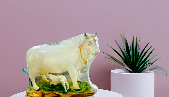 TRACKLITE POlyresin White Cow with Calf Statue for Gift Showpiece Home Decoration Idol ( 11- inch L - 12 inch W ) Brand: KRISHNAGALLERY1