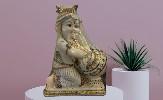 TRACKLITE Lord Krishna Standing with bansuri, Makhan Chor, Radha Krishan Murti Idol, Laddu Gopal, Krishnaji Decorative Showpiece for Home Poojan Use, Office - Polyresin, White ( 16 - inch L - 11 _ inch W )