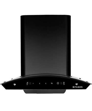 Faber /hr Auto-Clean curved glass Kitchen Chimney (HOOD SUNNY HC SC BK 60, Filterless technology, Motion Sensor & Touch ( 21- inch L _ 23- inch W ) Control, Black)
