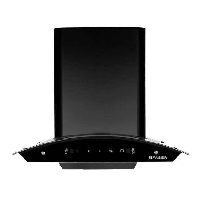 Faber /hr Auto-Clean curved glass Kitchen Chimney (HOOD SUNNY HC SC BK 60, Filterless technology, Motion Sensor & Touch ( 21- inch L _ 23- inch W ) Control, Black)