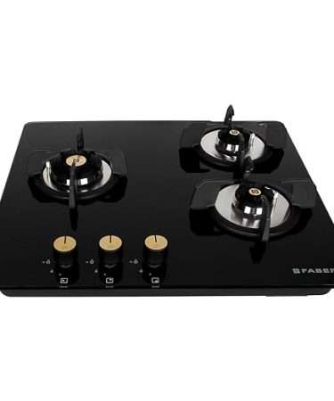 Faber Hob/Hobtop 3 Brass Burner Auto Electric Ignition Glass Top (Maxus HT603 CRS BR CI AI) Black ( 23- inch W _ 6- inch L )