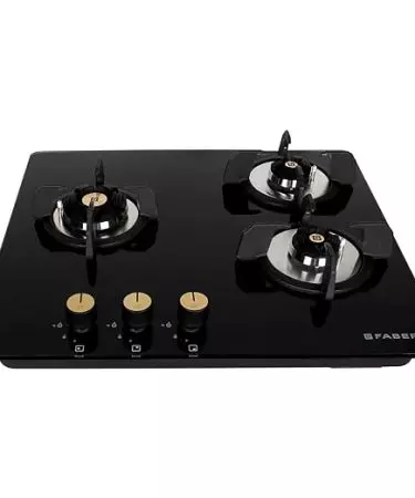 Faber Hob/Hobtop 3 Brass Burner Auto Electric Ignition Glass Top (Maxus HT603 CRS BR CI AI) Black ( 23- inch W _ 6- inch L )Â