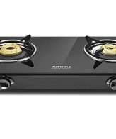 Kutchina - Pluto 2B glass top 2 burner gas stove, Cooktop Manual Ignition, Black (27- inch W - 6 - inch L)