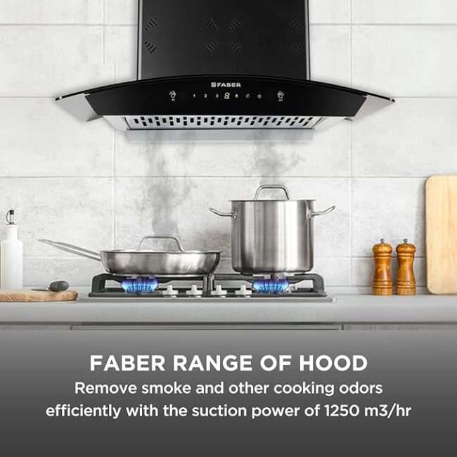 Faber60cm 6 way Silent Suction,1250m3/hr, Autoclean Chimney, 12Yr Warranty on Motor(2Yr Comprehensive) Autoclean Alarm(HOOD EVEREST 3D IN HC SC FL LG 60||Filterless||Touch&Gesture Control||Light Grey)  (21- inch W _ 24- inch L )