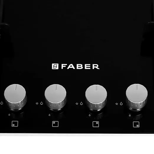 Faber Glass Top 4 Burner Gas Stove with Powder Coated Pan Support (Hob Cooktop Daisy),2 Medium & 2 Small,Manual Ignition, Black (  26- inch W-6- inch L )