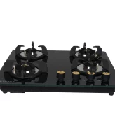 Faber Hob/Hobtop 4 Brass Burner Auto Electric Ignition Glass and Mild Steel Top (Maxus HT604 CRS BR CI AI) Black