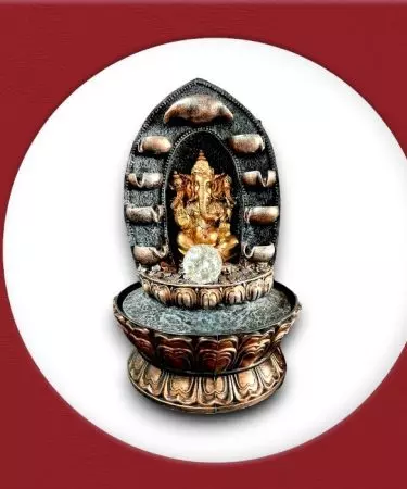 TRACKLITE 5 Steps Designer Brown Golden Ganesha Water Fountain with Golden LED Light (17 - inch L - 11- inch W )