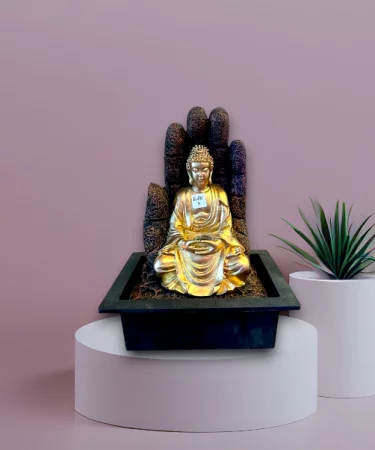 TRACKLITE  Polyresin Golden Brown Buddha Tabletop Home Decor Indoor Water Fall Fountain with Hand in Background Speed ​​Control PumpLED Rotating Ball (Size18 - inch L  __  11- inch W )| Weight: 1885 Gram)